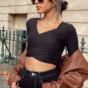 NWOT - Princess Polly Black Wrap Around Long Sleeve Top